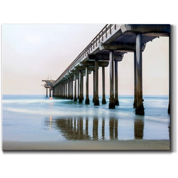 Scripps Beach Boardwalk Wall Art, California Ocean Shoreline Artwork, Beautiful Beach Décor, Premium Gallery Wrapped Canvas, Ready to Hang, 12 in H x 18 in W, Made in America Print