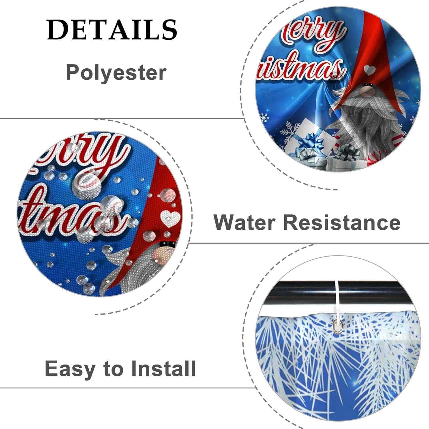 Merry Christmas Shower Curtain Set Winter Holiday Xmas Gifts Red Gnome Snowflake Vintage Farmhouse Shower Curtain for Bathroom Bathtubs with Hooks 84x72 Inches Polyester Waterproof Fabric