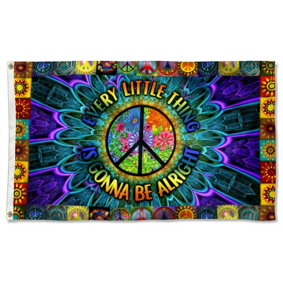 Cayyon Hippie Grommet Flag Every Little Thing Is Gonna Be Alright Be Kind Flag 3x5Feet Banner with 2 Brass Grommets