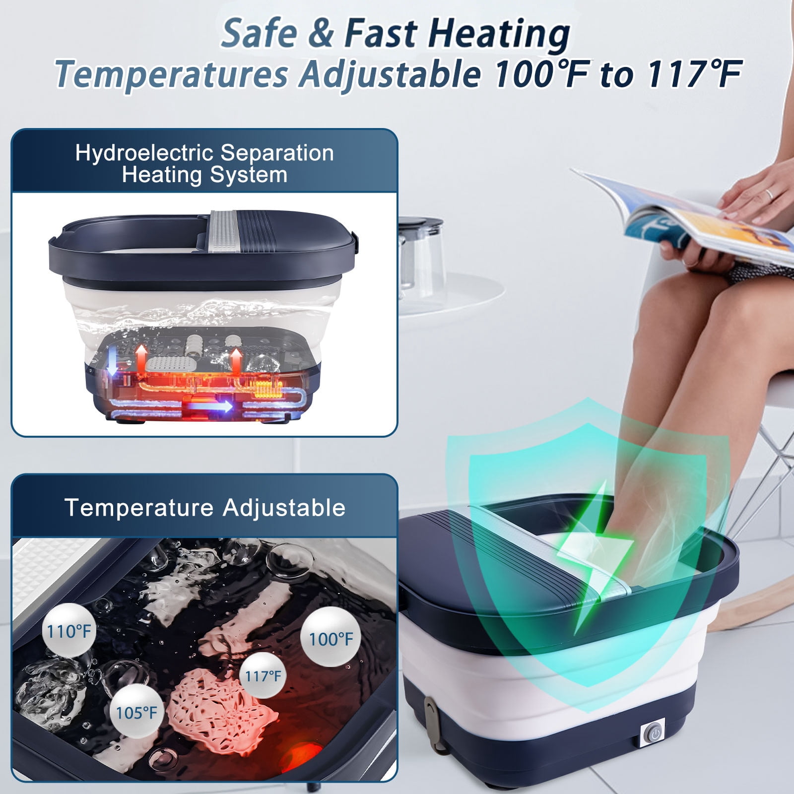 Foot Bath Spa with Heat, Remote Control, Massage Rollers, Bubble, Foot Pedicure Kit