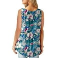 thumbnail image 6 of Summer Saving Wycnly Womens Tank Tops Floral Round Neck Sleeveless Shirts Button Down Loose Flowy Pleated Swing Vest Tunic Blue S Up to 65% off, 6 of 7