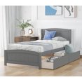 thumbnail image 2 of Kepooman Twin size Solid Wood Platform Bed Frame with 2 Drawers & Headboard for Bedroom, 79.5"L x 41.7"W x 37.5"H, Gray, 2 of 9