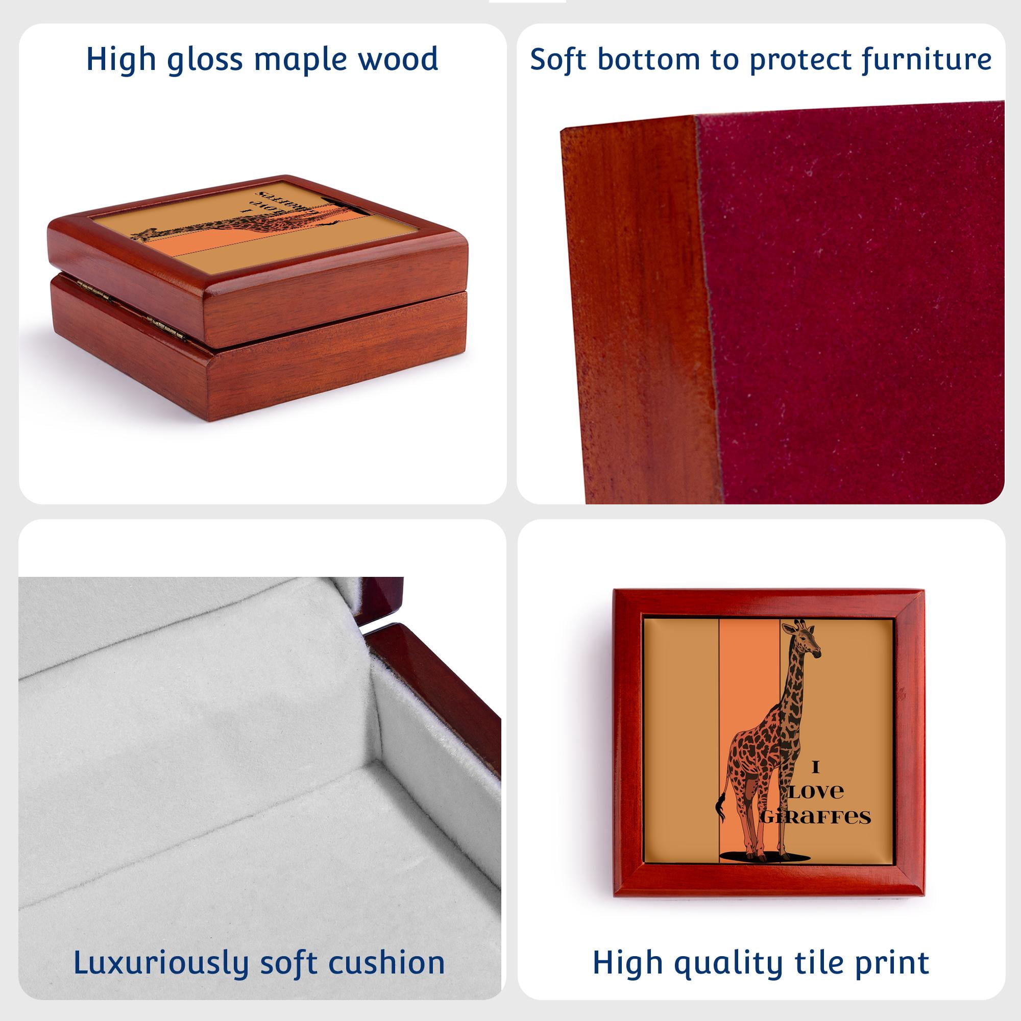 3dRose, I Love Giraffes - Cute Animals - Fun Art, Jewelry Box 5.5x5.5 inch with 4 inch tile