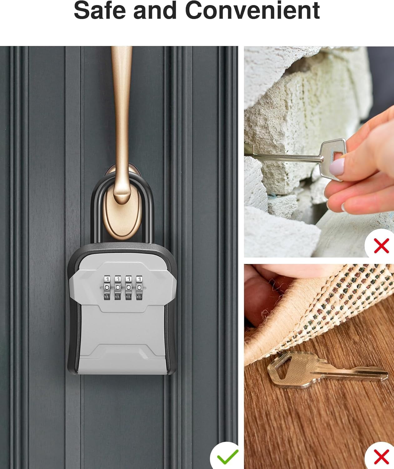 Lock Box, Key Lock Box Wall Mount & Portable Combination Lockbox with Resettable Code, Security Lockbox for Outside House Keys, Apartment Realtors Spare Keys Storage (2 Packs, Gray)