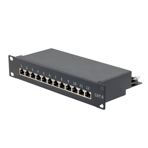 NavePoint 10 Inch Wide 12-Port CAT6 STP Patch Panel, 1U, Black