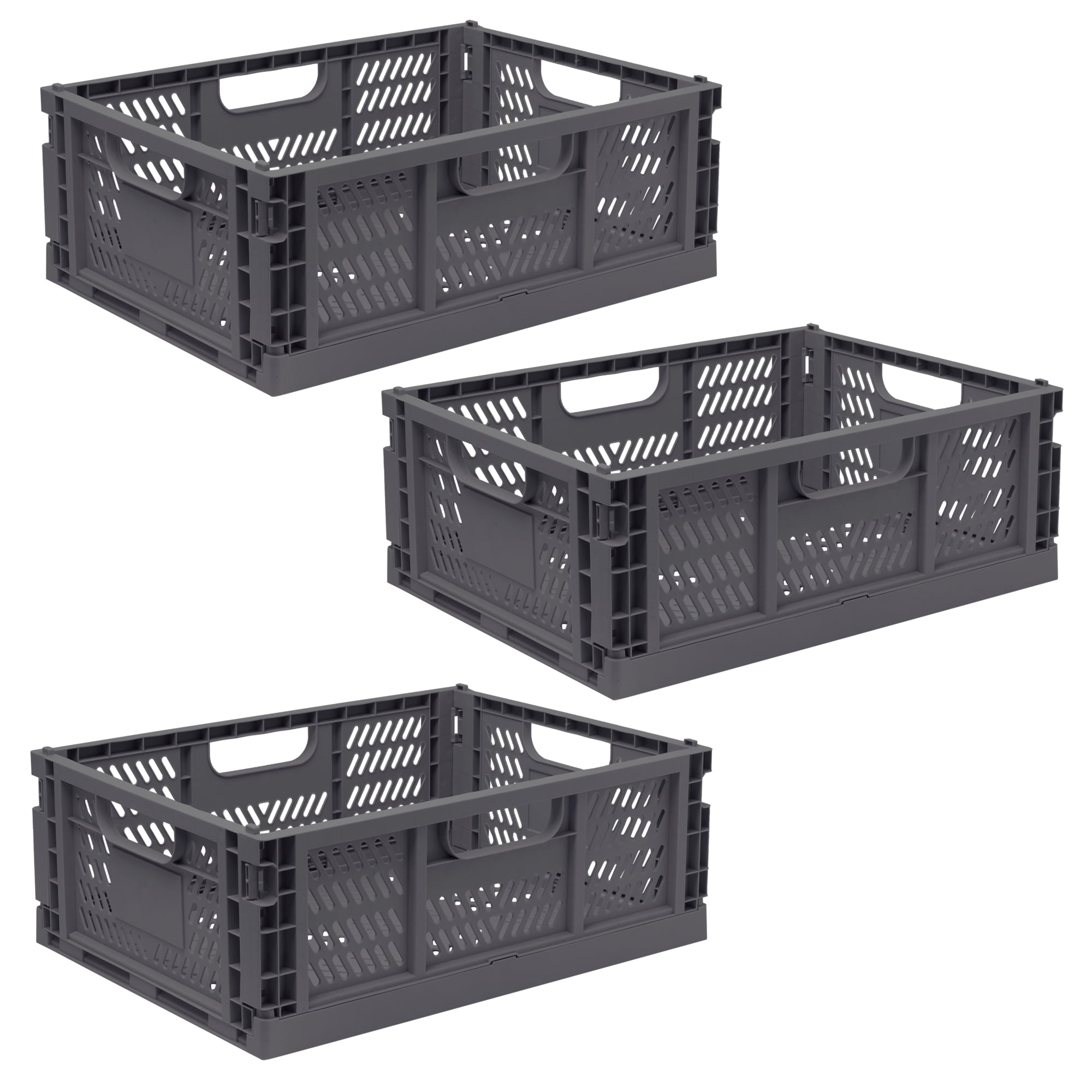 Strong Folding Collapsible Plastic Storage Crates Boxes Stackable Basket 32L New 