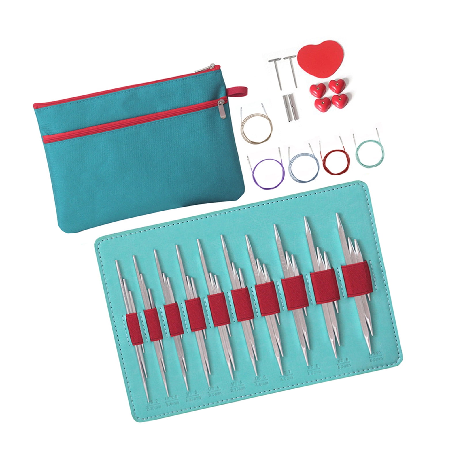 10Pairs Aluminum Knitting Needle 2.75-6.0mm Interchangeable Circular Knitting Needle Set with PU Binder for Crocheting