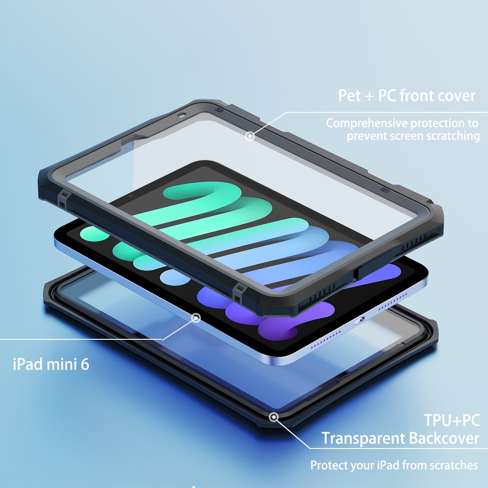 ELEHOLD Waterproof Rugged Case for iPad Mini 6th Generation IP68 Underwater with Screen Protector Kickstand Pencil Holder Lanyard Shockproof Dustproof Protective Case for iPad Mini 6