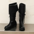 thumbnail image 4 of Dakaela Women Fold Over Knee High Riding Boots Low Heel Platform Slouchy Long Boot Round Toe Winter Walking Shoes Black Size 7, 4 of 8