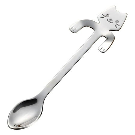 

Stainless Steel Spoons Cute Cartoon Cat Hanging Coffee Cup Hanging Spoon Ice Cream Dessert Teaspoon Creative Kitchen Accessory