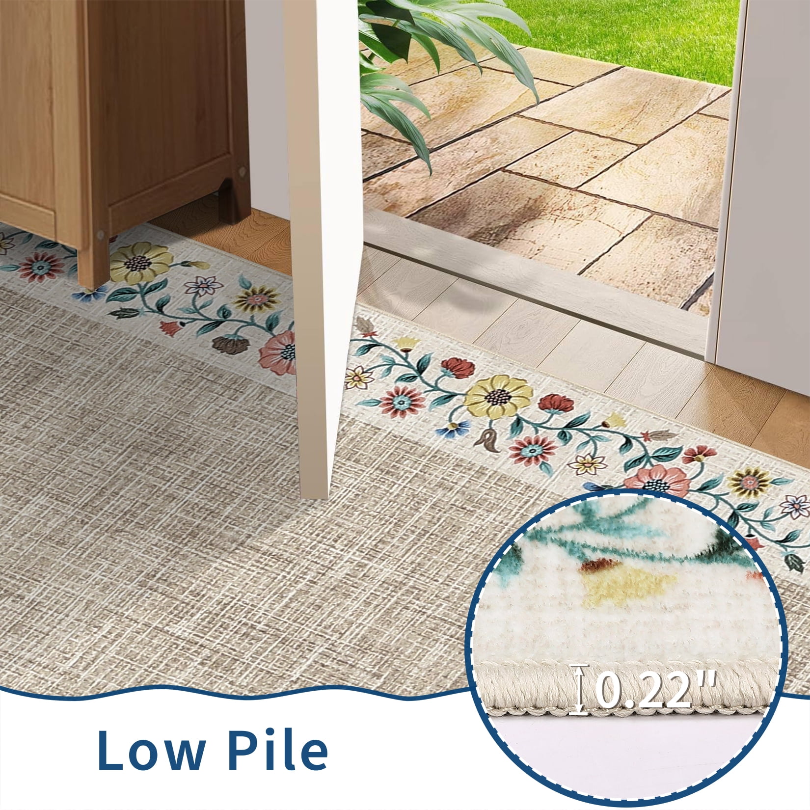 Hasoo Washable Living Room Area Rug 10x13 Large Modern Floral Border Soft Non Slip Indoor Light Camel Carpet