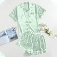 thumbnail image 3 of Satin Slumber Set, Women's Casual Solid Silk Satin Pajama Set Short Sleeve Button Up Top & Shorts Sleepwear, Womens Pajamas Set, for Size XL, 3 of 4