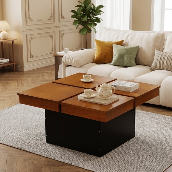 31.5" Mid Century Modern Coffee Table, Wooden Square Center Table for Living Room Home Decor Furniture, Walnut