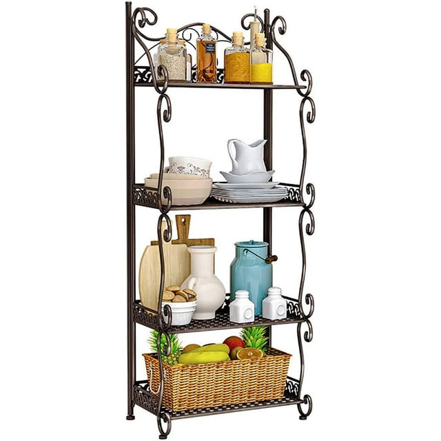 MOAMUN Folding Storage Shelf, 4 Tier Small Storage Rack for Small Space, Metal Shelving Unit Standing Shelf for Kitchen Bathroom Bedroom (Brown)