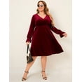 thumbnail image 5 of HA-EMORE Women's Plus Size Wrap V Neck Velvet Dress Swing Dress Long Sleeve Party Dress, 5 of 7