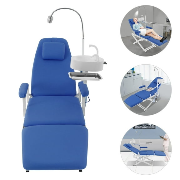 Miumaeov Folding Mobile Chair Adjustable Backrest Portable Freestanding Dental Chair w/ Waste Basin & LED Light 150kg/330lbs