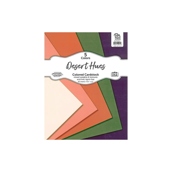 Accent Design Paper Accents Cardstock Variety Pack 8.5x11" 40 Sheets – Desert Hues Colored Cardstock, Card Stock, Construction Paper for Scrapbooking, DIY, and Art Projects