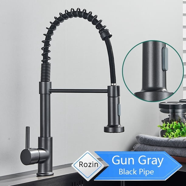 Grifo de cocina negro mate Rozin, grifo mezclador montado en cubierta, boquilla rociadora de flujo de rotación de 360 grados, fregadero de cocina, grifos fríos y calientes Tan Jianjun unisex
