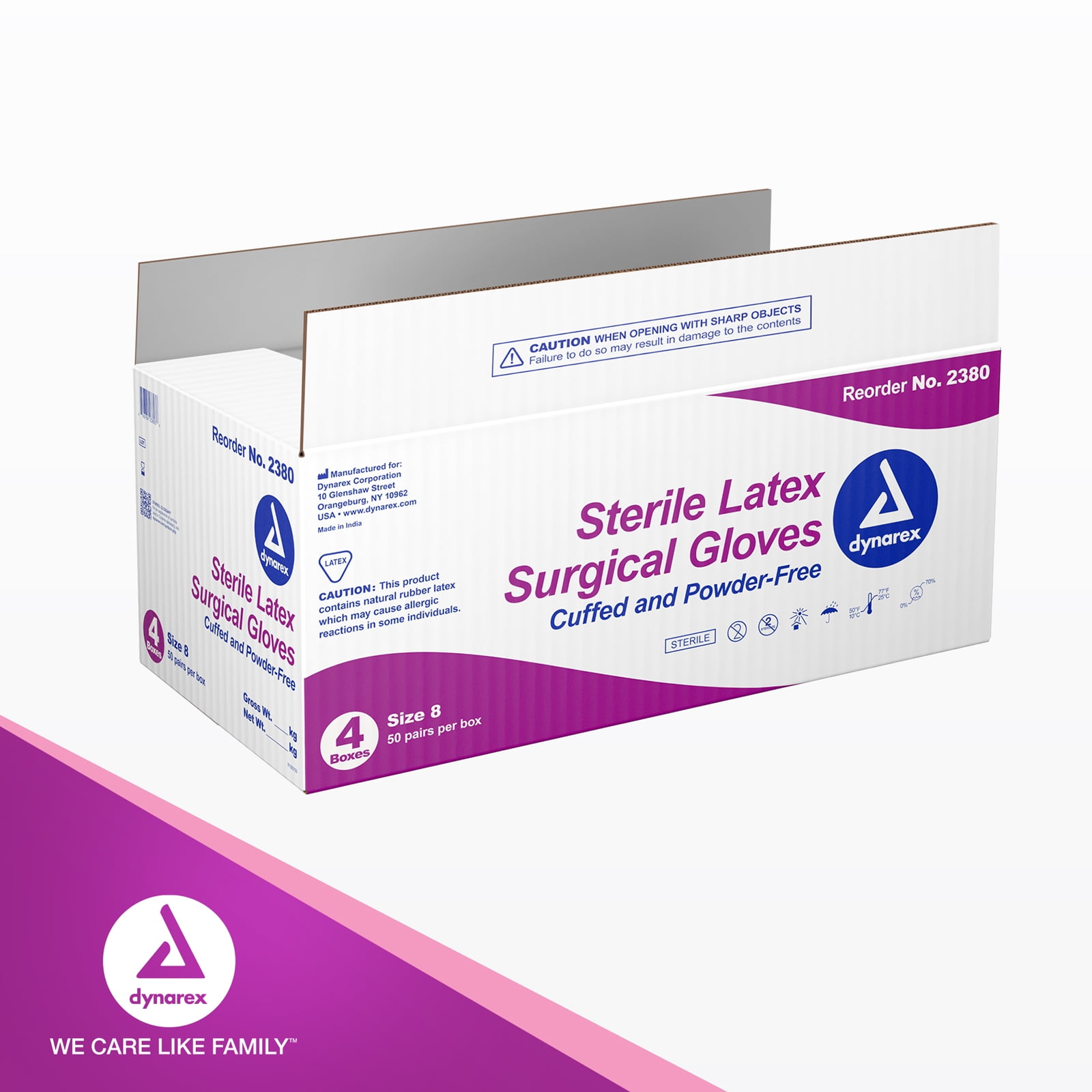 Dynarex Sterile Disposable Latex Surgical Gloves, Powder-Free, Sterilely Packaged in Pairs, Professional Medical & Healthcare Use, Veterinary Clinic, Bisque, Size 8, 1 Case of 200 Pairs of Gloves