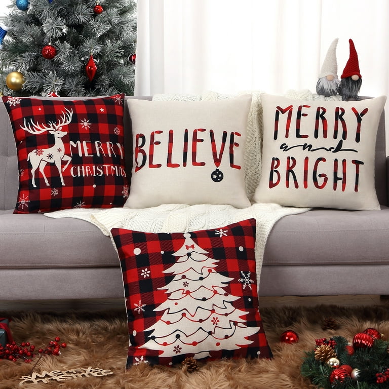 4pcs/set Christmas Linen Blend Throw Pillow Case, Square Cushion Case,  Decorative Pillow Cover For Living Room Bedroom Couch Sofa, Home Decor Room  Dec