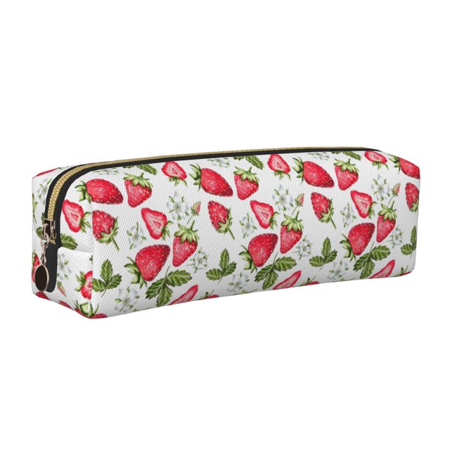 Easygdp Strawberry1 para Estuche de Lápices de Cuero, Estuche de Papelería de Cuero, Estuche de Gran Capacidad con Cremallera