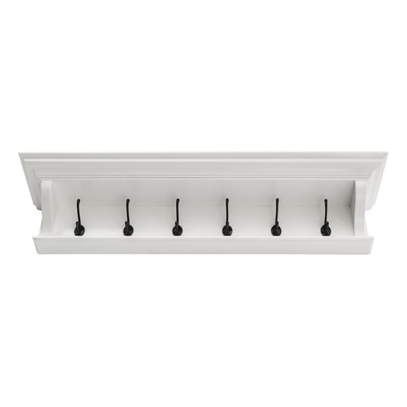Classic White Wood Wide Six Hook Coat Rack