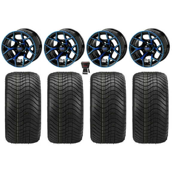 LSI Ninja 12" Golf Wheels Black/Blue Elite 215x40-12 Tires E-Z-GO & Club Car