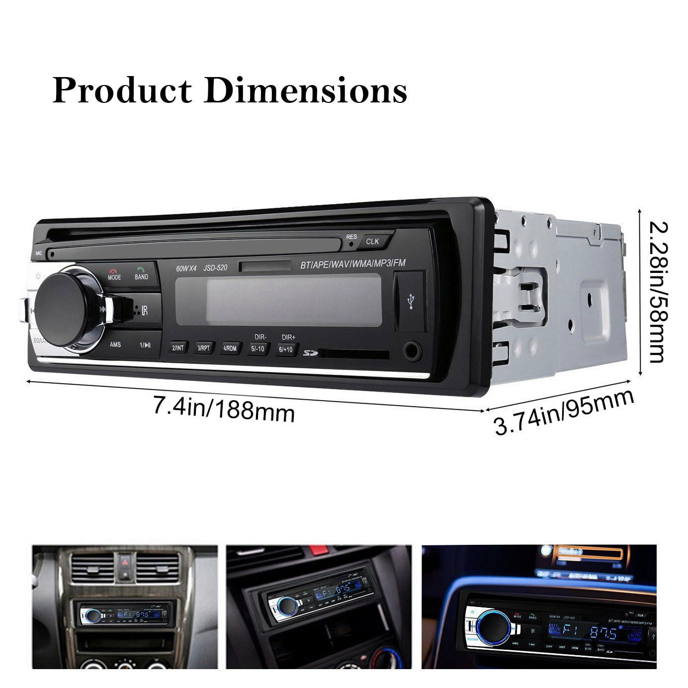 Dansrueus Car Stereo with Bluetooth Universal in-Dash Single Din Car Radio Receiver MP3 Player/USB/SD Card/AUX/FM Radio with Remote Control BK 