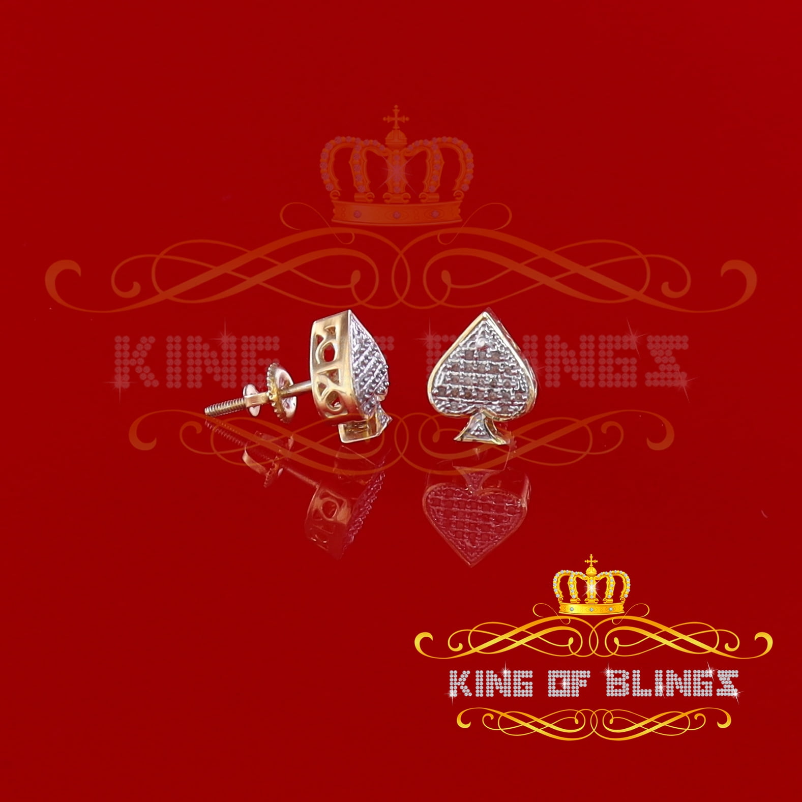 King of Bling's 925 Sterling Silver Yellow 0.10ct Diamond For Women's / Men's Stud Heart Earring