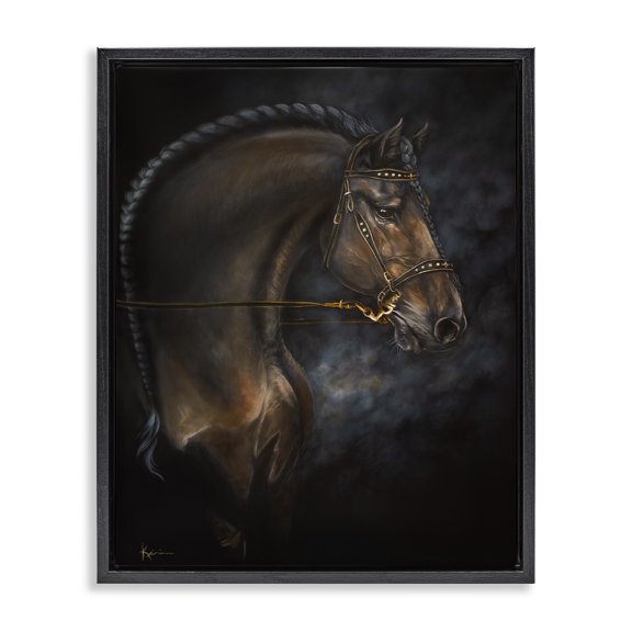 Stupell Industries Traditional Expressive Equine Horse in Harness Black Floating Frame Canvas Art, 17 x 21, by Lindsay Kivi Fine Art