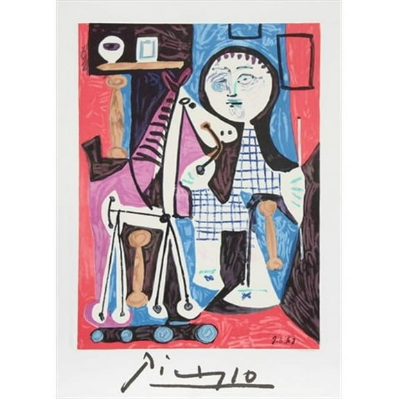 Pablo Picasso 7915 Enfant Avec Cheval a Toulettes- Lithograph on Paper 29 In. x 22 In. - Red- Blue- Pink- Black
