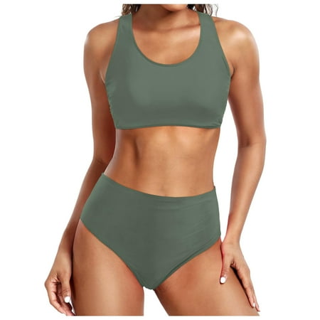 JIANJIA Swim Suits for Women Summer Solid Color Strappy Sexy Push Up Bra And Panty Set Vintage Sports Two Piece Tankinis Swimwears Holiday Wear Mint Green S