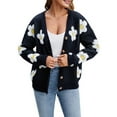 thumbnail image 2 of Women'S Floral Print Cardigan Long Sleeve Open Front Button Down V Neck Knitted Sweaters Black S, 2 of 9