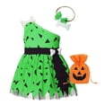 thumbnail image 2 of Baby Girls Retro Themed Outfit One Shoulder Sleeveless Tutu Dress with Bow Headband 3 Piece Set for Dressup Party, 2 of 3
