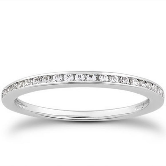 14k White Gold Slim Profile Diamond Channel Set Wedding Ring Band SZ 4