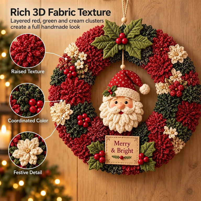 Clothart Fabric Poke Wreath DIY Kit, 3D Christmas Fabric Poke Art Kit with No ...