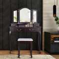thumbnail image 4 of Gymax Vanity Set Makeup Dressing Table Tri Folding Mirror Stool 4 Drawers Coffee, 4 of 10