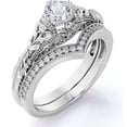 thumbnail image 1 of JeenMata Anillo de Bodas de Inspiración Victoriana con Diamante Real de Talla Redonda de 0,68 Quilates Grabado Engastado con Banda de Bodas de Chevron en Oro Blanco de 10 K, 1 of 6