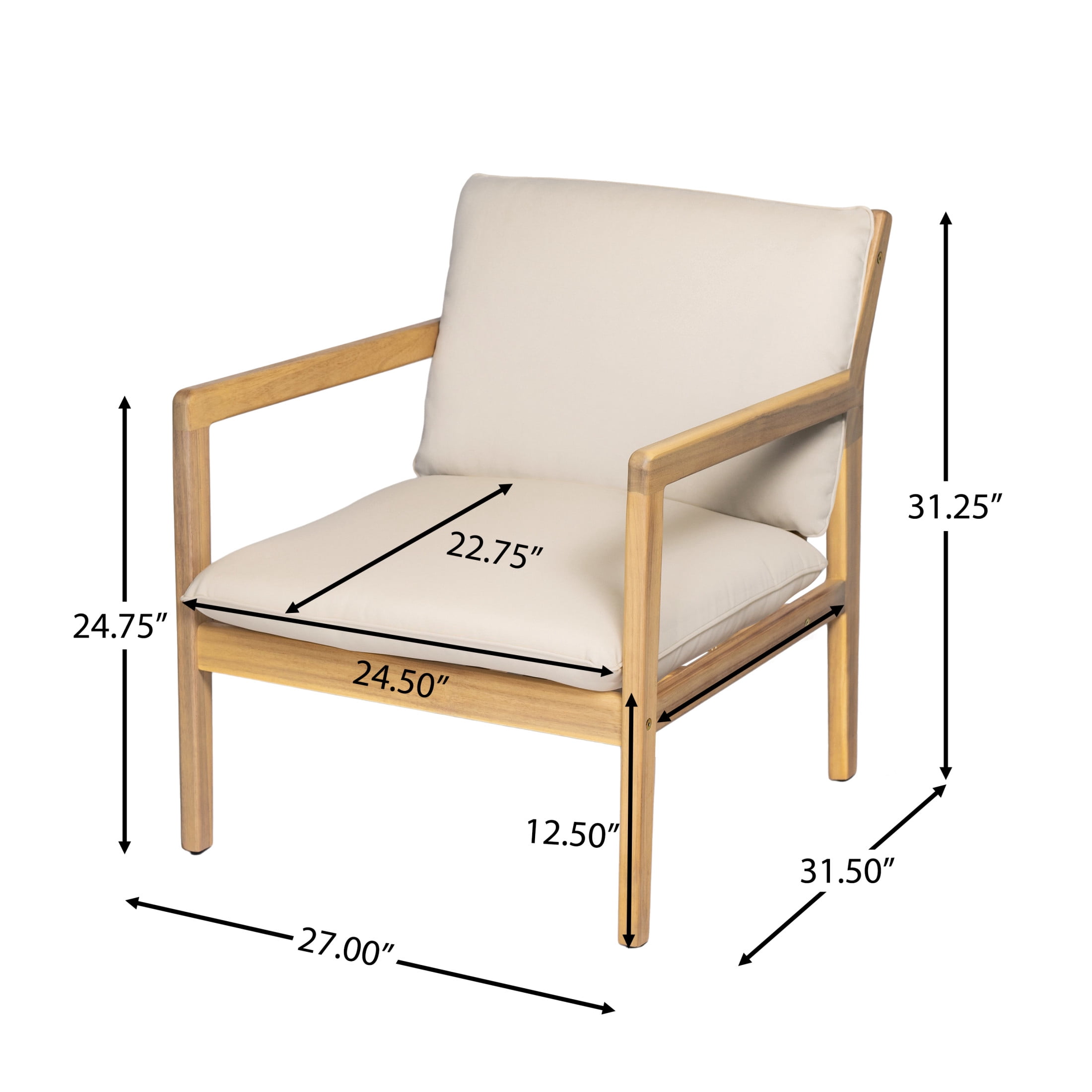 Christopher Knight Home Modern Scandinavian Lounge Chairs, Solid Wood Frames, Beige Cushions, Set of 2