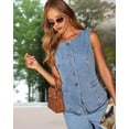 thumbnail image 5 of Womens Button Down Vest Tops Sleeveless Fitted Jean Tank Tops Summer Casual Waistcoat Blue vest XL, 5 of 8