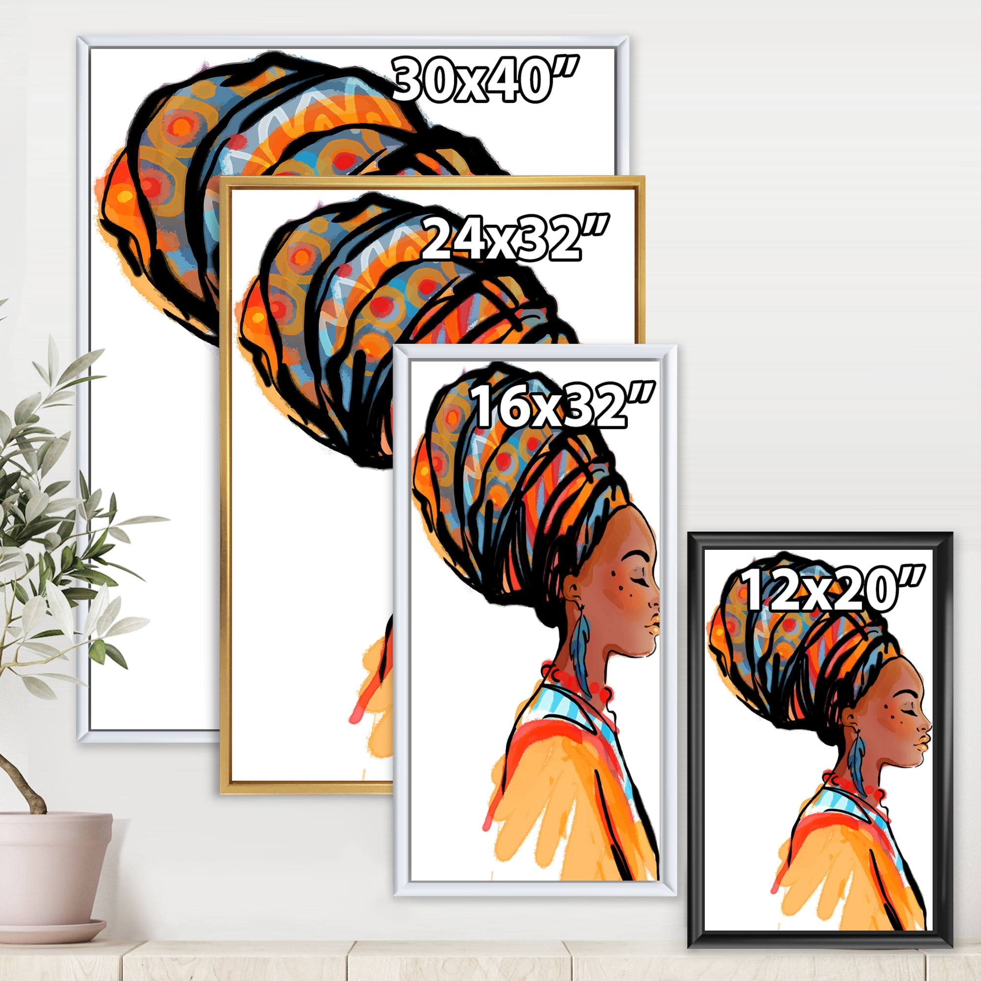 Designart 'Afro American Woman with Turban I' Modern Framed Canvas Wall Art Print