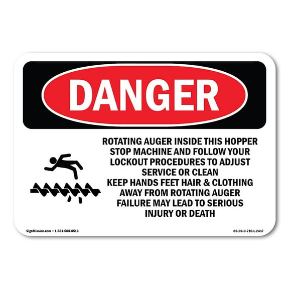 OSHA Danger Sign - Rotating Auger Inside This Hopper | Decal | Protect Your Business, Construction Site, Warehouse & Shop Area |  Made in The USA