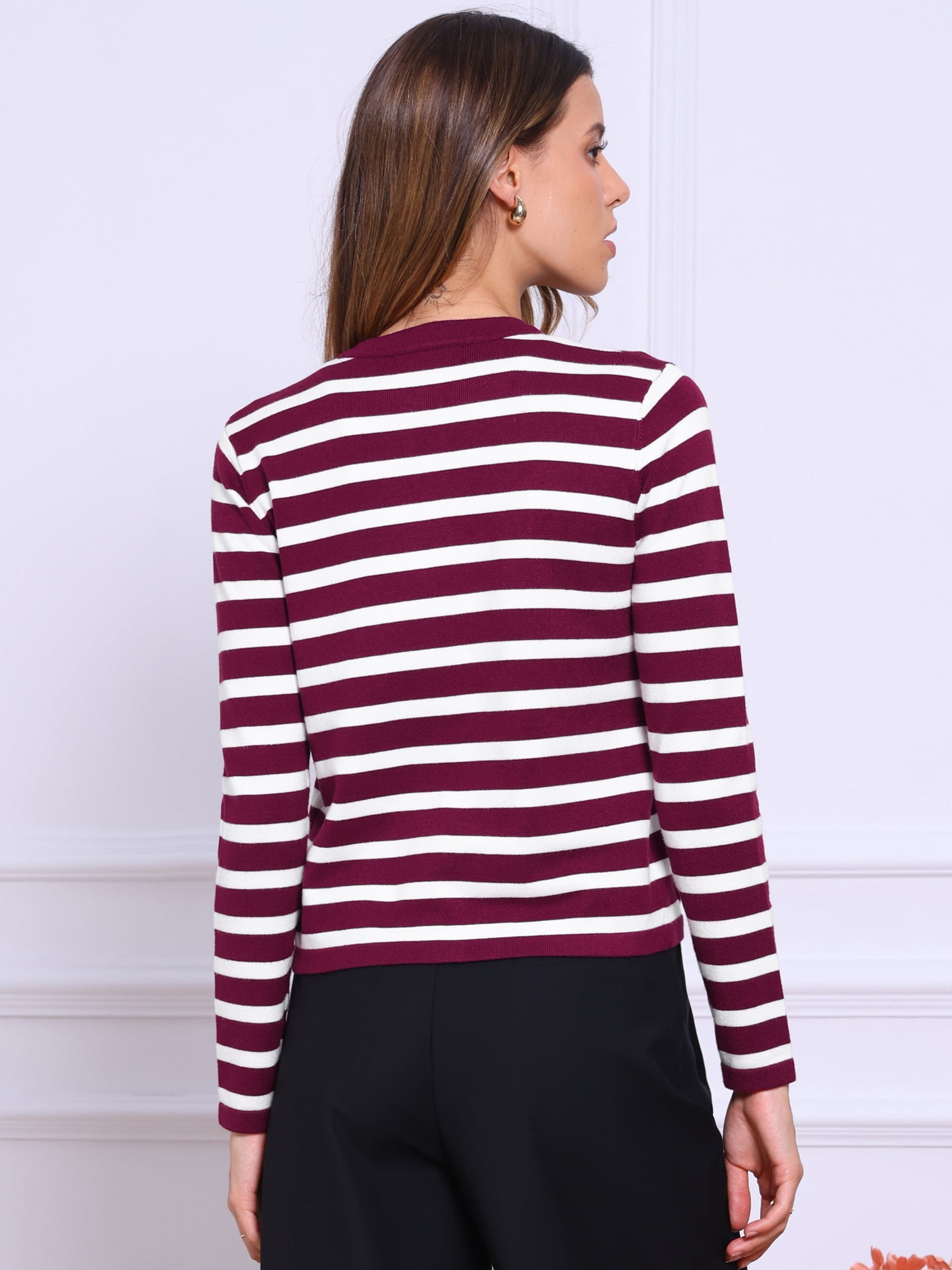 DARING DIVA Women's Striped Button Down Knit Cardigan Sweaters XL Red White