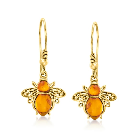 Ross-Simons Amber Bumblebee Drop Earrings in 18kt Gold Over Sterling, Women's, Adult