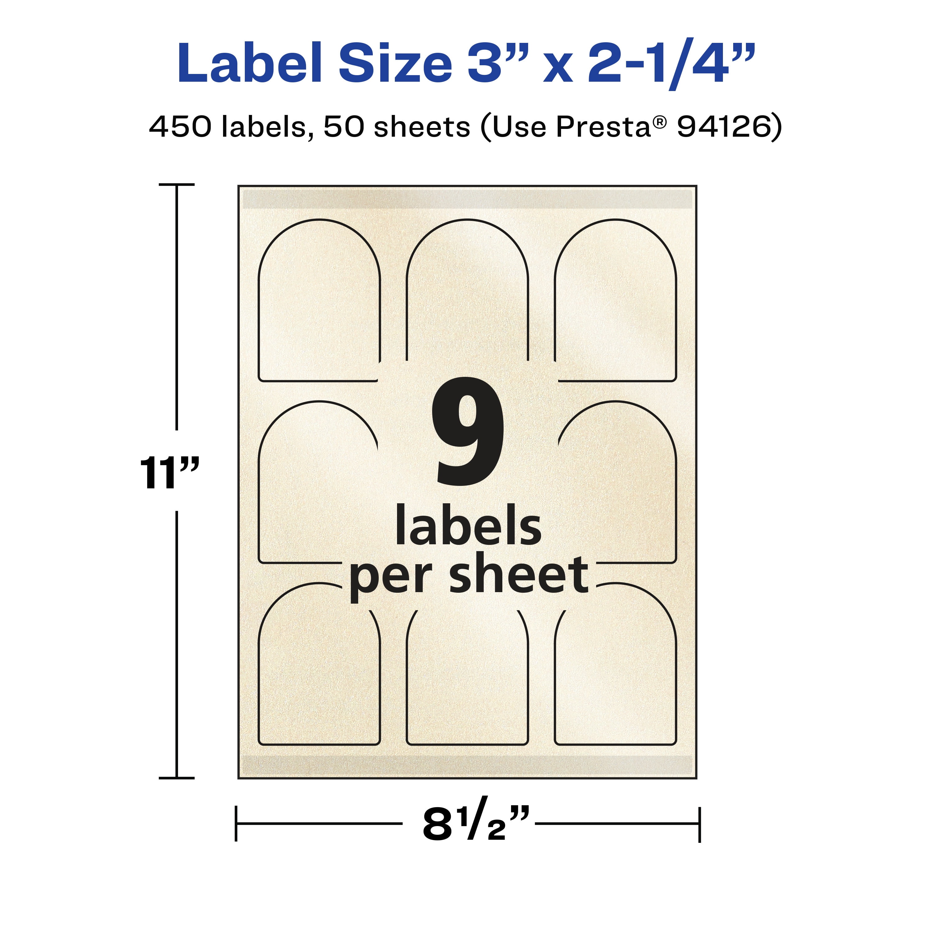 Avery Pearlized Ivory Arched Labels, 3" x 2.25", 450ct