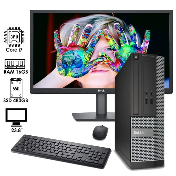 PC Desktop DELL Optiplex Intel Core i7 RAM 16GB SSD 480GB monitor 23.8"