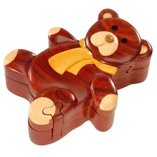 wooden teddy bear puzzle in a box