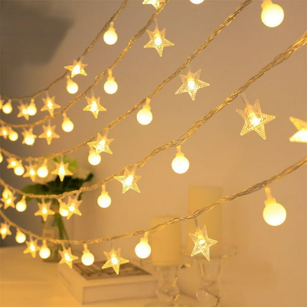 Guirnalda de Luces Nocturnas Navideñas Luminosas, Luces Led Blancas Cálidas En Forma de Estrella, Guirnalda Envuelta En Cobre, Decoración Navideña para El Hogar, Versátil para Paredes, Techos y Ofici
