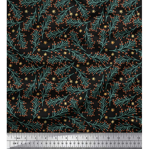 Soimoi Black Georgette Viscose Fabric Snowflake & Red Berries Fruits Decor Fabric Printed Yard 42 Inch Wide