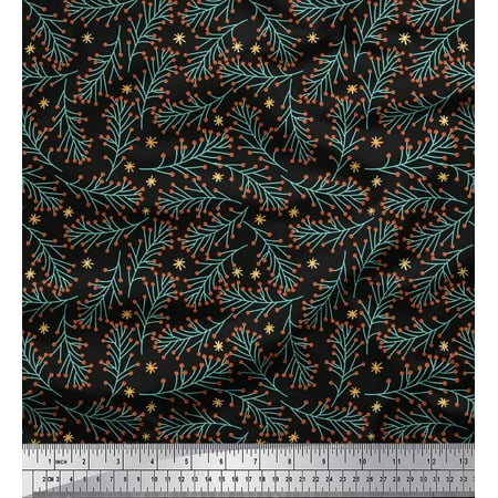 Soimoi Black Moss Georgette Fabric Snowflake & Red Berries Fruits Printed Fabric 1 Yard 42 Inch Wide